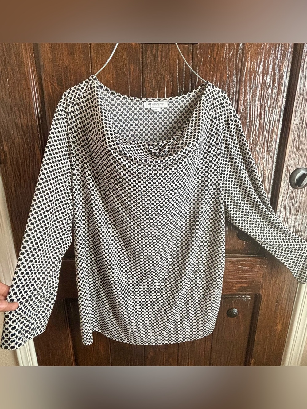 Liz Claiborne Black/White Women Patterned Cowl Neck Carter Crop Stretch Size 1X